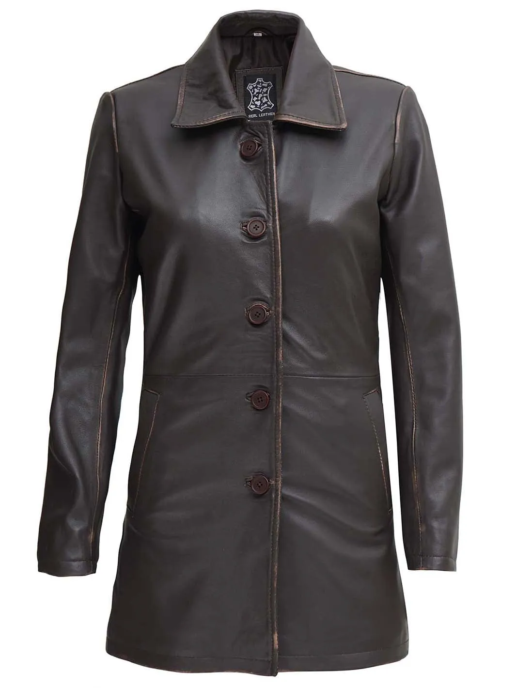 Winchester Women's Distressed Dark Brown Leather Coat