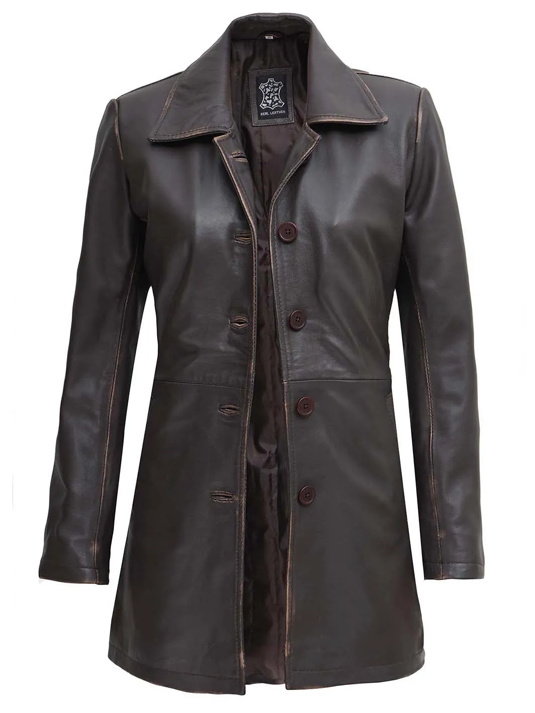 Winchester Women's Distressed Dark Brown Leather Coat