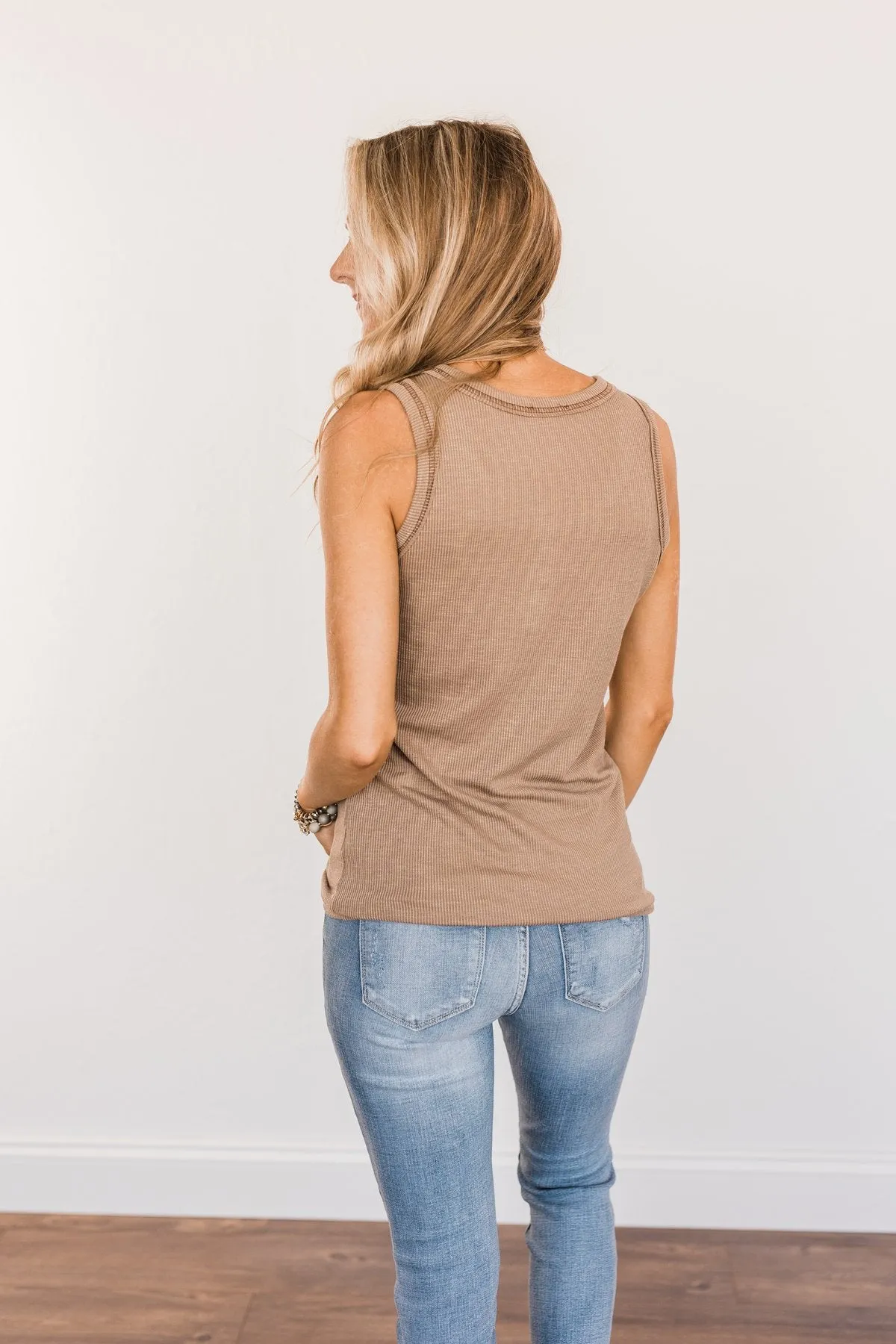 Wishful Thinking Button Henley Tank Top- Mocha