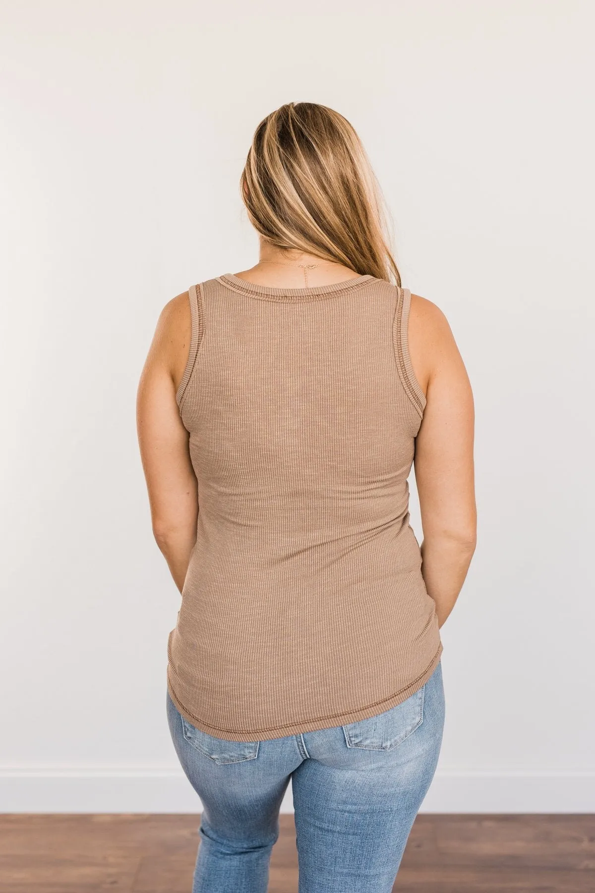 Wishful Thinking Button Henley Tank Top- Mocha