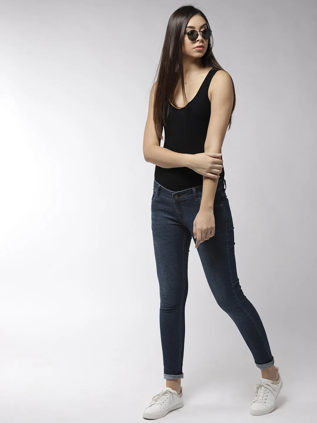 Women Blue Skinny Fit Mid-Rise Clean Look Jeans