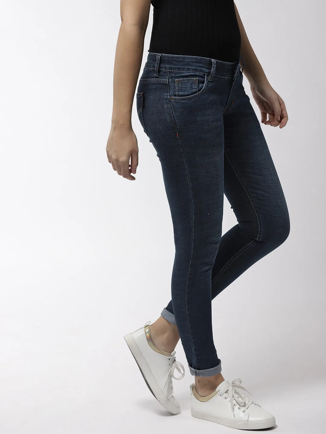 Women Blue Skinny Fit Mid-Rise Clean Look Jeans