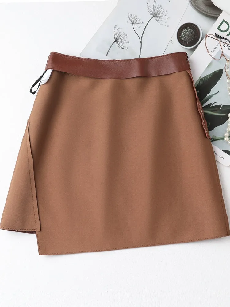 Women's Casual Loose Fit Genuine Leather High Waist Mini Skirt