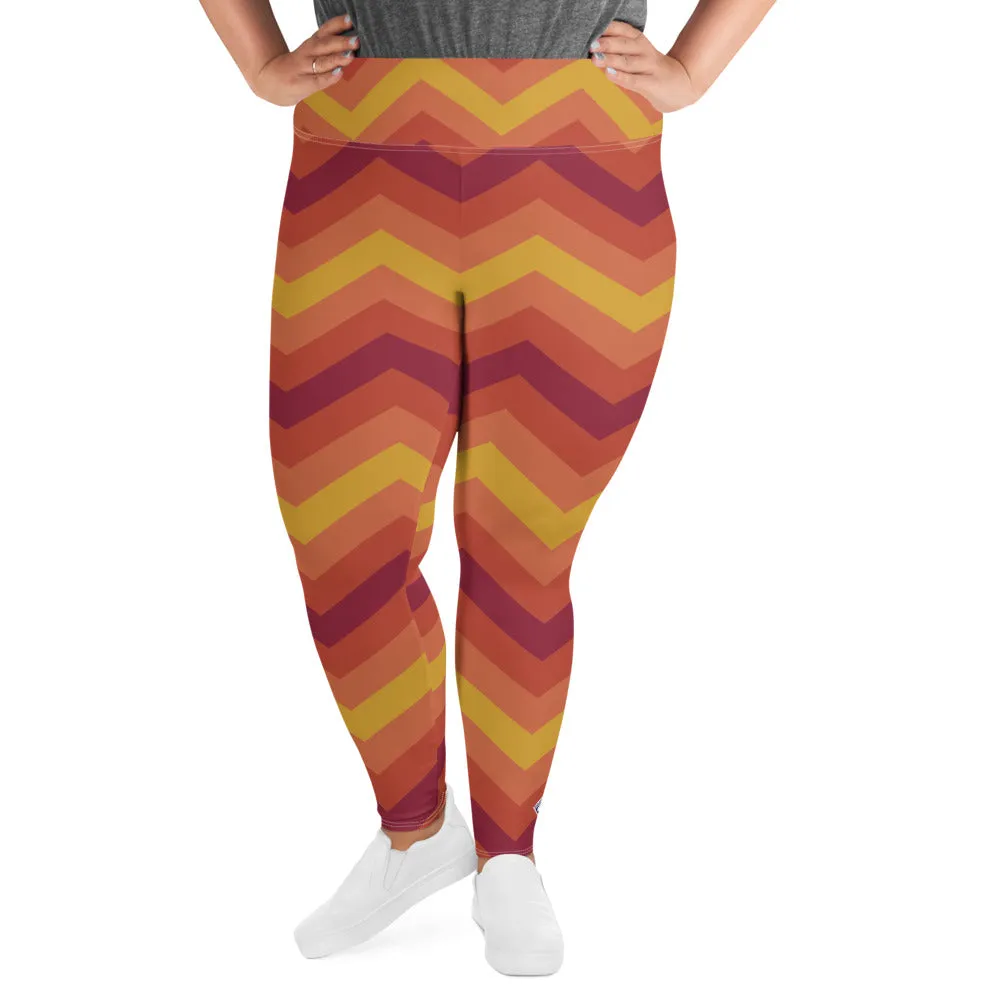 Women's Plus Size High Waist Zig zag Autumn Leggings Yoga Pants