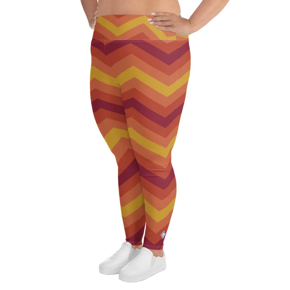 Women's Plus Size High Waist Zig zag Autumn Leggings Yoga Pants