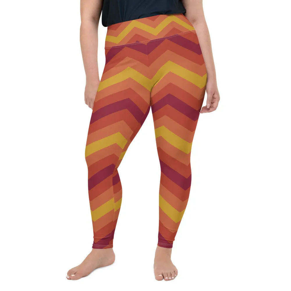 Women's Plus Size High Waist Zig zag Autumn Leggings Yoga Pants