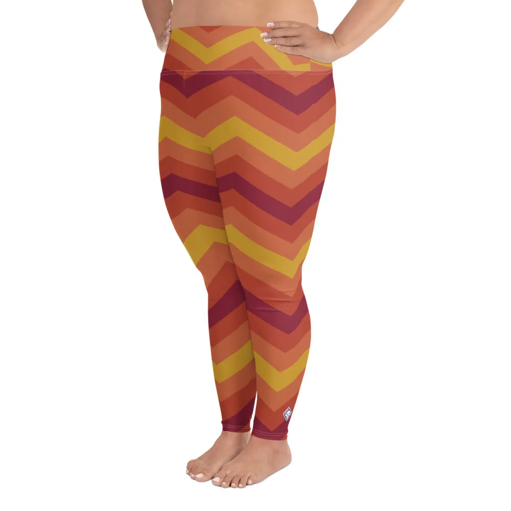 Women's Plus Size High Waist Zig zag Autumn Leggings Yoga Pants