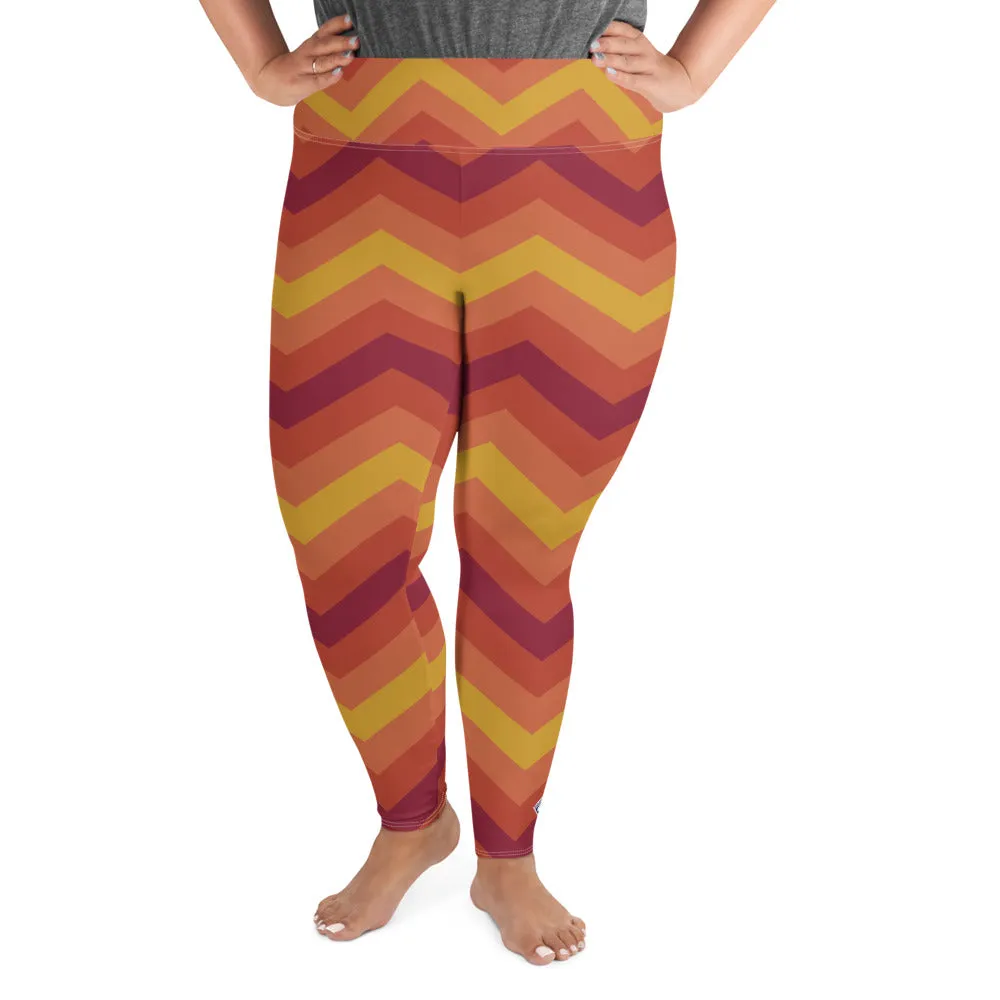 Women's Plus Size High Waist Zig zag Autumn Leggings Yoga Pants