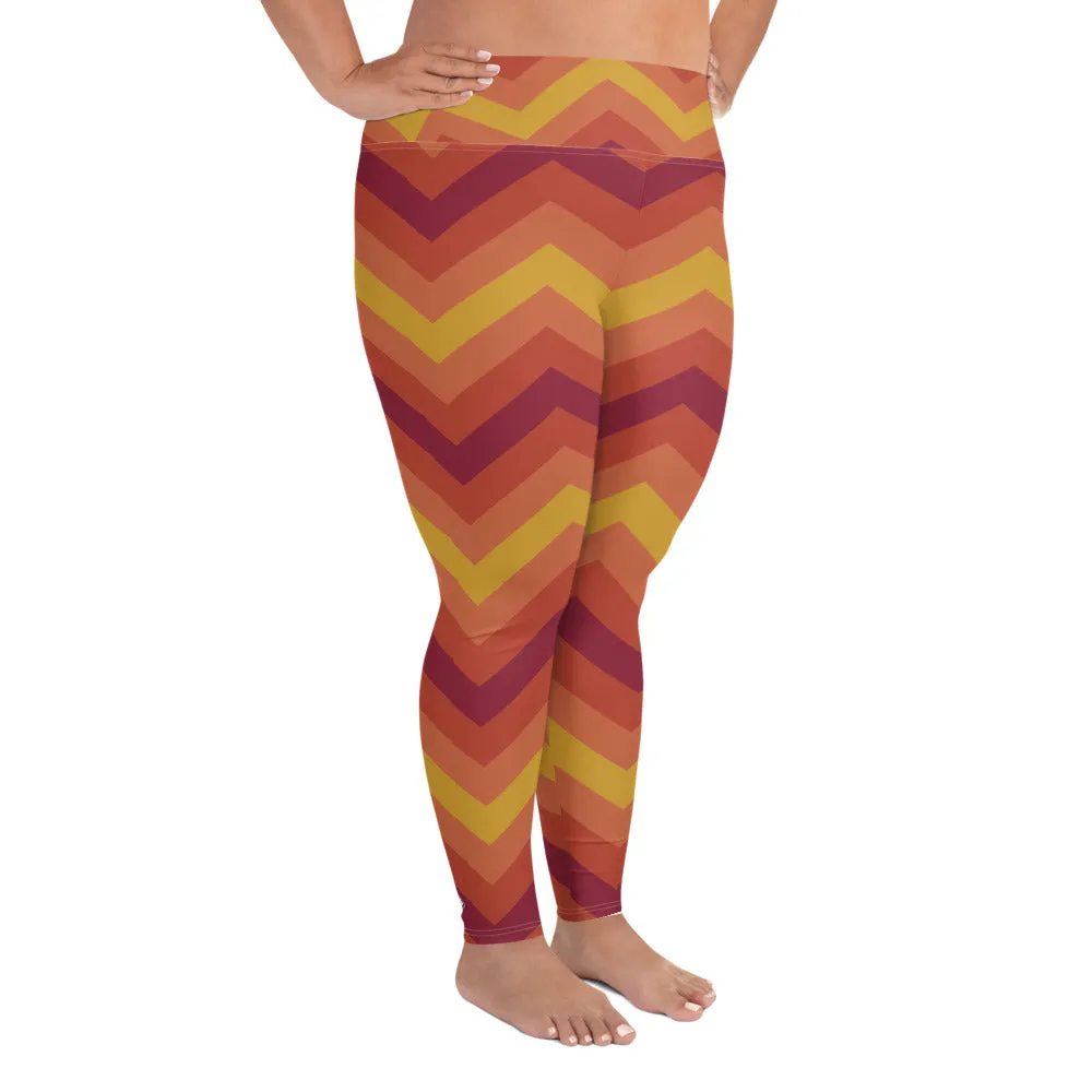 Women's Plus Size High Waist Zig zag Autumn Leggings Yoga Pants