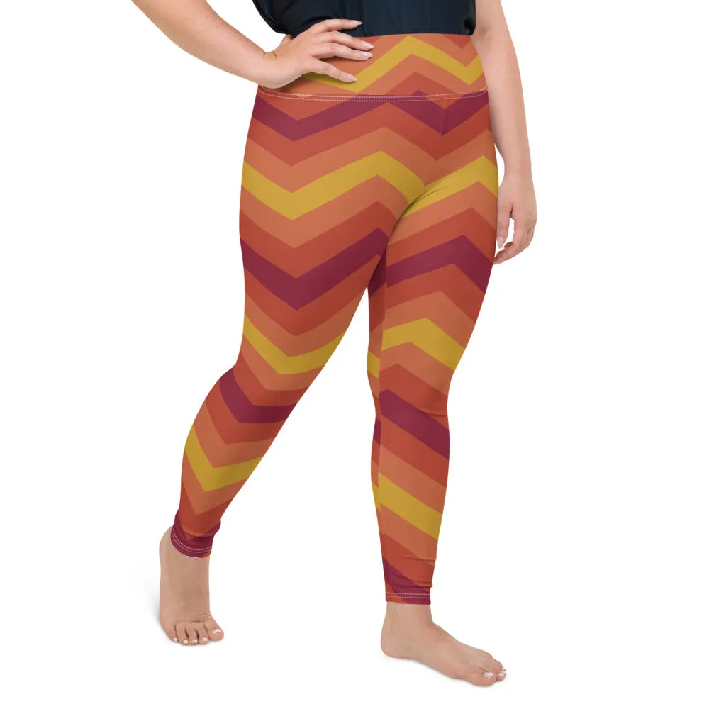 Women's Plus Size High Waist Zig zag Autumn Leggings Yoga Pants